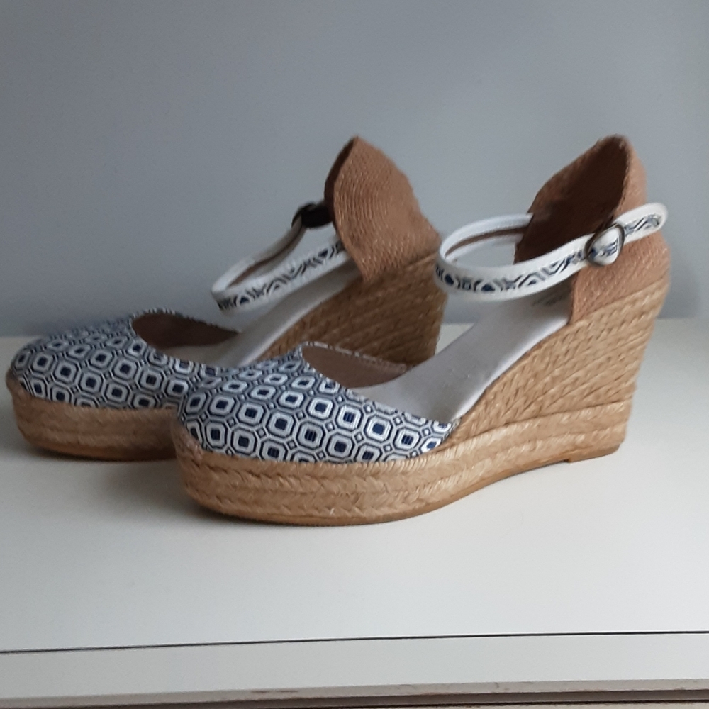 Blue and White Wedge Heel Shoes